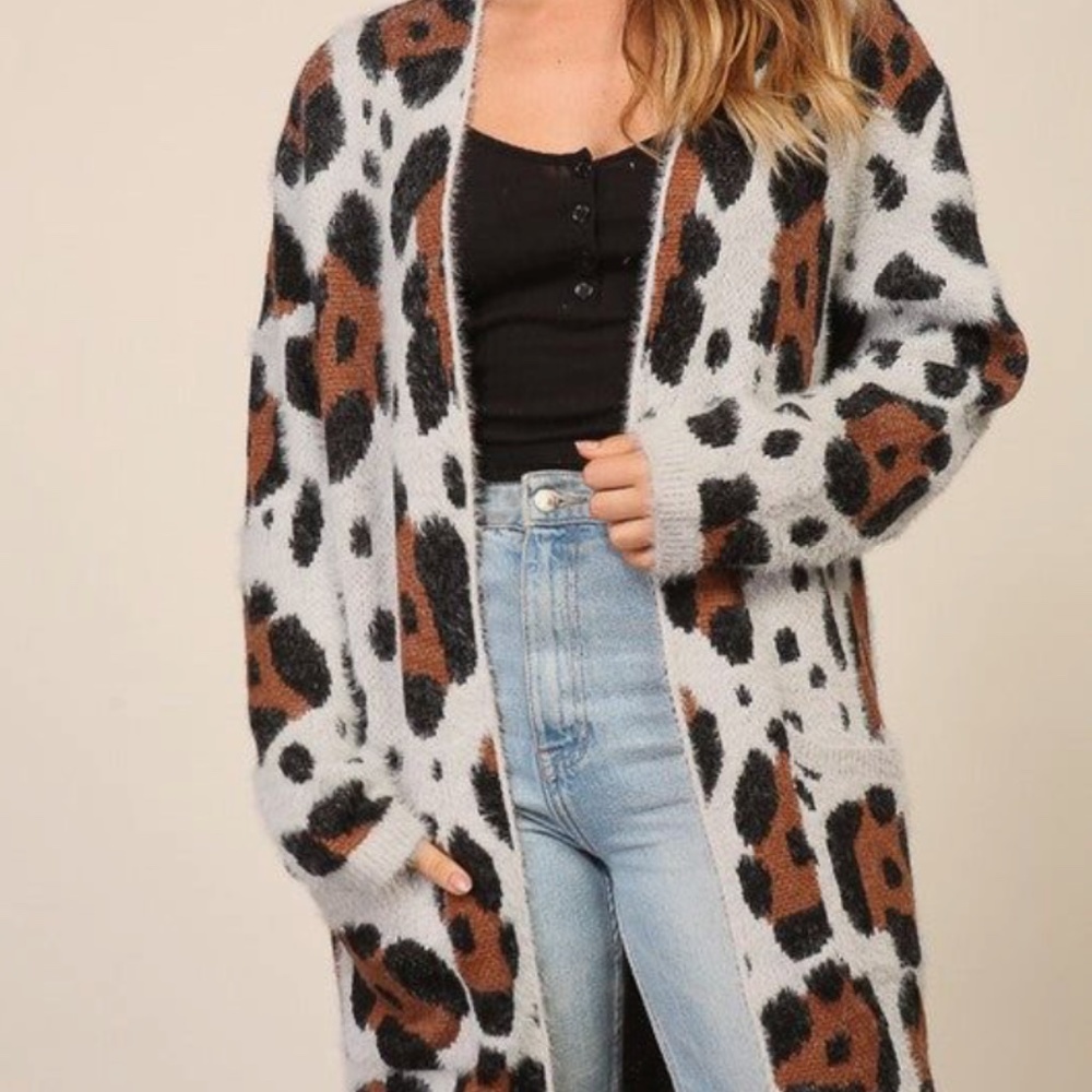 Beautiful Timing Fuzzy Leopard Print Open Cardigan - image 2